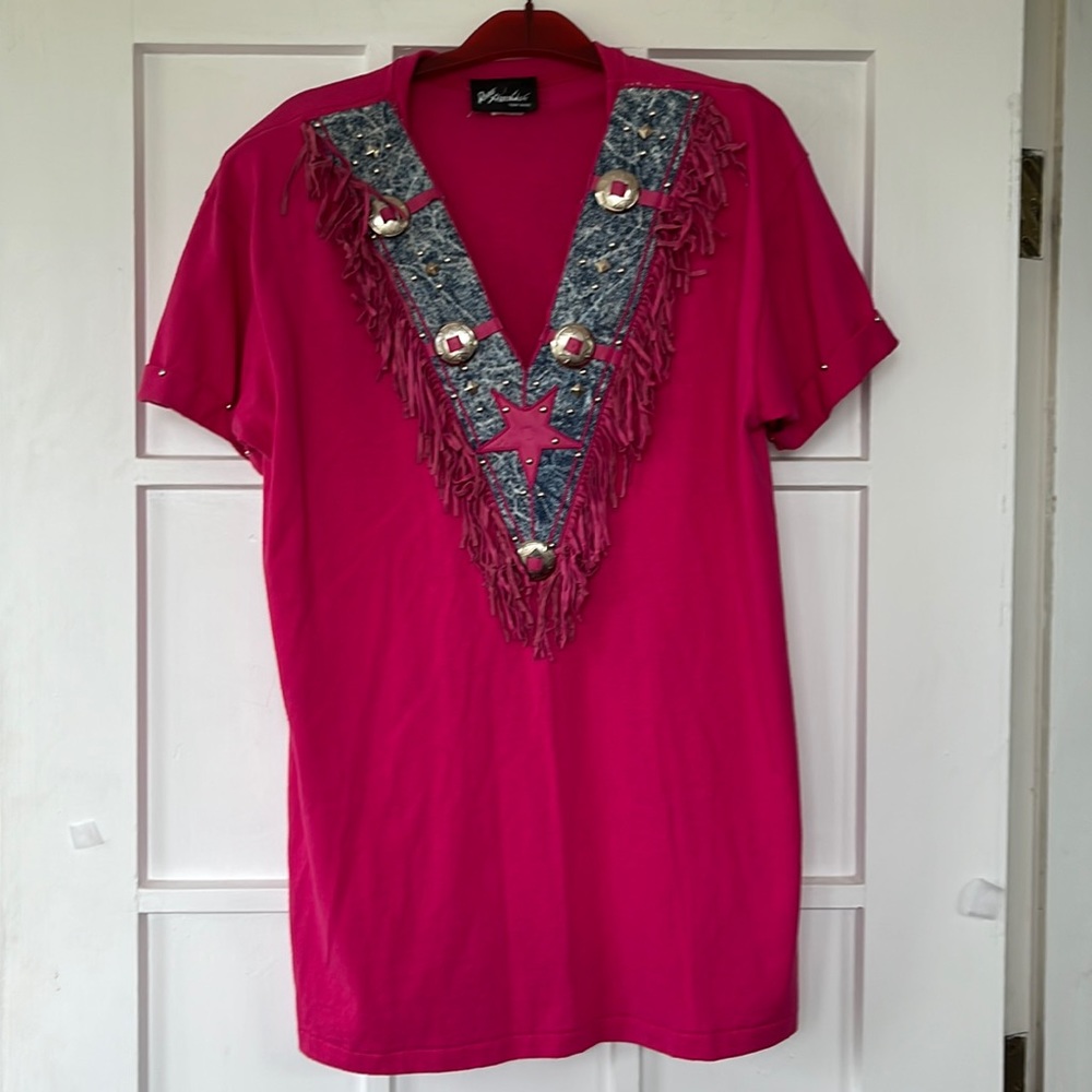 Vintage Tony Ward Rare
Experience Leather Fringe Top Pink Size Medium